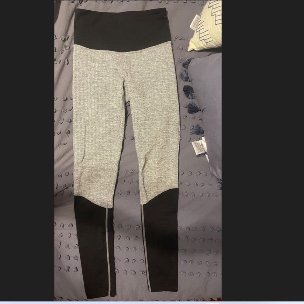 Manduka Black Grey Thick Yoga Leggings, XS